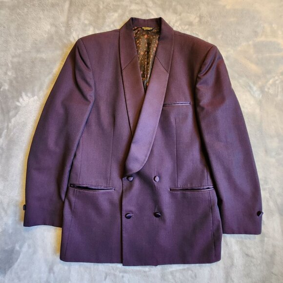American Commodore Tuxedo Jacket 42 L Purple Double Breasted Rockabilly Formal - Picture 1 of 10